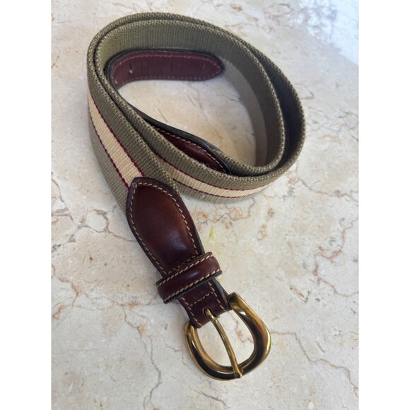 Mens Leather & Canvas Belt Size 32/34 Brown/Khaki - Picture 1 of 6